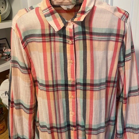 🍑🍑🍑BOGOHO 🍑🍑🍑Plaid  Button Down LS Shirt - Picture 3 of 9